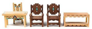 Five Native American Style Furniture Articles Height of tallest 3 3/4 inches.