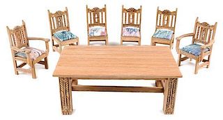 A Southwestern Style Dining Suite Height of table 2 3/8 x width 6 x depth 3 1/2 inches.