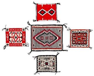Five Navajo Wool Rugs Largest: 6 1/4 x 5 inches.
