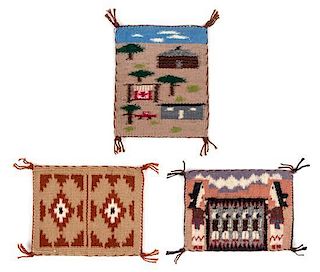 Three Navajo Wool Rugs Largest 3 3/4 x 3 1/4 inches.