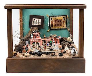 A Southwestern Style Room Box Height 11 7/8 x width 14 x depth 11 inches.