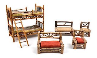 A Group of Seven Southwestern Style Furniture Articles Length of bed 6 3/4 inches.