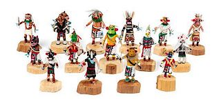 A Group of Fifteen Hopi Kachina Dolls Height of tallest 2 inches.
