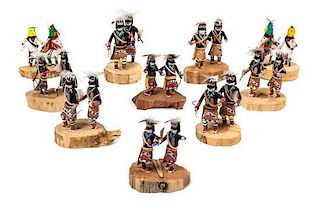 A Group of Ten Hopi Kachina Figural Groups Height of tallest 2 inches.