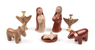 A Group of Nativity Figures Height of tallest 7 3/4 inches.