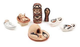 A Collection of Native American Pottery Figures Length of longest 1 3/8 inches.