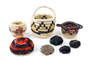 A Group of Eight Native American Woven Baskets Diameter of largest 1 5/8 inches.