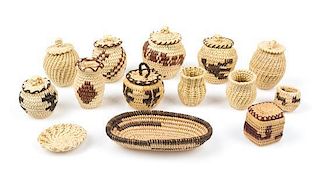 A Group of Native American Baskets Height of tallest 1 3/4 inches.