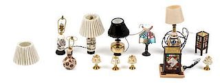 A Group of Twelve Table Lamps and Light Fixtures Height of tallest 2 5/8 inches.