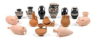 A Group of Greek Style Pottery Vessels Height of tallest 2 1/8 inches.