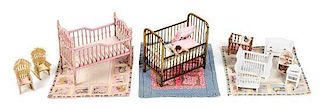 An Assembled Group of Nursery Themed Articles Height of tallest crib 4 3/8 inches.