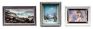 A Group of Three Painted Works Largest 1 1/8 x 2 1/4 inches (visible).
