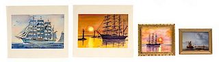 Four Nautical Themed Works Largest 1 1/4 x 1 5/8 inches (visible).