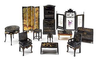 A Group of Eleven Chinese Style Lacquered Furniture Articles Height of tallest 6 1/8 inches.