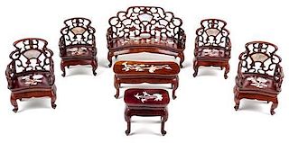 A Suite of Chinese Mother-of-Pearl Inlaid Hardwood Furniture Width of settee 5 3/8 inches.