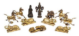 A Collection of Twelve Gilt Metal Figures Height of tallest 3 inches.