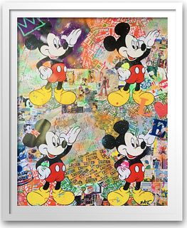 E.M. Zax Mixed media. Unique one of a kind on paper framed  "Mickey"