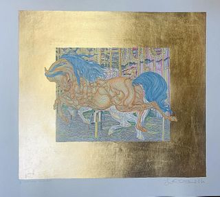 Guillaume Azoulay Hand colored limited edition etching on paper "Manegge"