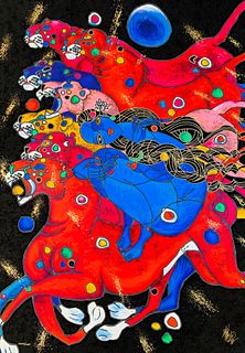 Jiang Tie Feng  Limited edition serigraph on paper  "Panthers  "