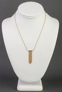 14K Yellow Gold Bead Fringe Pendant Necklace