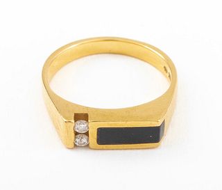 14K Yellow Gold Onyx & Diamond Ring