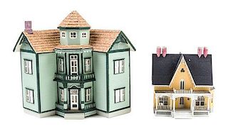 Two Miniature Houses Height of first 3 1/2 x width 4 x depth 3 inches.