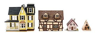 A Group of Four Miniature Houses Height of first 4 3/8 inches.