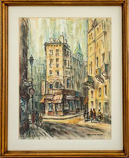 Juan Sevilla Saez Parisian Cityscape Oil on Paper