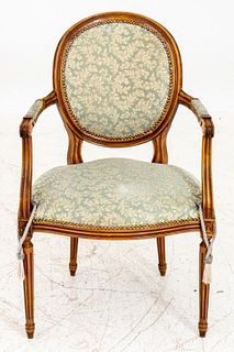 Louis XVI Style Walnut Open Arm Chair