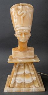Vintage Bust of Nefertiti Carved Alabaster Lamp