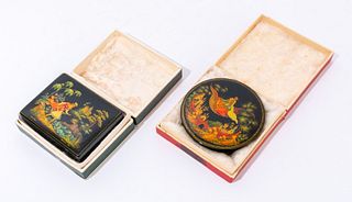 Russian Lacquer Boxes, Palekh, 2 in Original Boxes