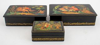 Russian Lacquer Rectangular Boxes, Palekh, 3