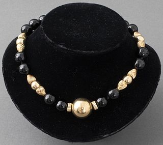Onyx & Gold-Tone Beaded Necklace