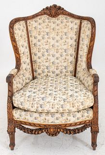 Heavily Carved French Neoclassical Style Armchair
