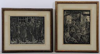 ABRAMOVITZ, Albert. Two Signed Woodcut Prints.