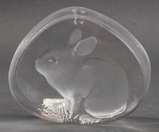 Mats Jonasson Rabbit Etched Crystal Sculpture
