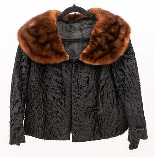 Persian Lamb Short Jacket / Coat w/ Mink Collar