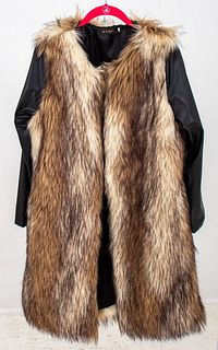 Wenxi Faux Fox Fur & Pleather Full-Length Coat