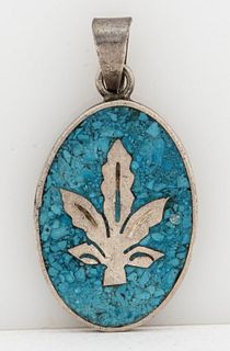 Vintage Taxco Mexican Silver Turquoise Pendant