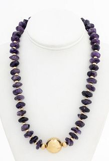 Vintage Gold-Tone Tumbled Amethyst Bead Necklace