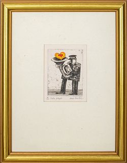 Mel Fowler "Tuba Player" Color Etching on Paper