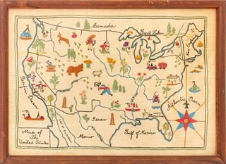 Folk Art United States Embroidery Map
