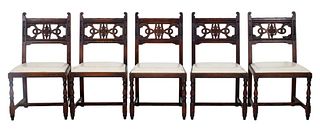 Spanish Revival Carved Oak Dining Chair, 5