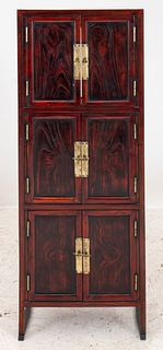 Chinese 6 Door Red Wood Tall Cabinet