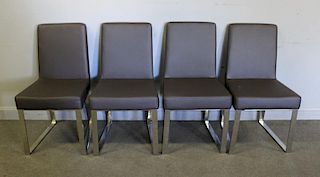 Set of 4 Chrome Midcentury Style Leather Chairs.