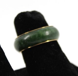 Antique 14K Gold & Jade Eternity Band Ring