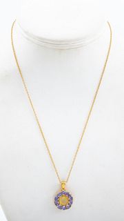 Silver Vermeil Tanzanite & Opal Pendant Necklace
