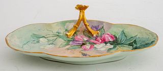 Limoges Floral Porcelain Dish Tray With Handle