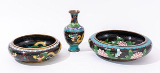 Chinese Cloisonne Enamel Vase & Center Bowls, 3
