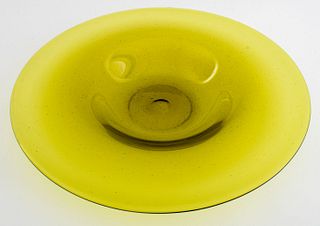 Large Chartreuse American Studio Glass Bowl
